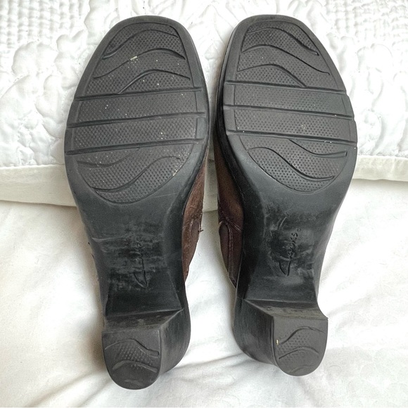 Clarks Leather Bendables Heeled Mules w/Flower detailing Brown Size 7M - Picture 9 of 9